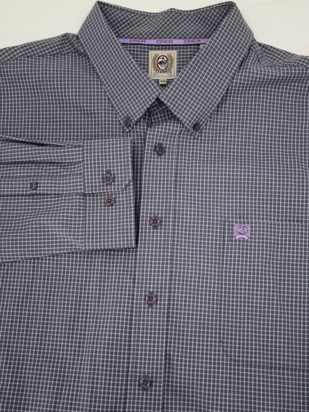 Cinch Dress Shirt Men's 2XL check plaid Cotton Button Down Long Sleeve workwear